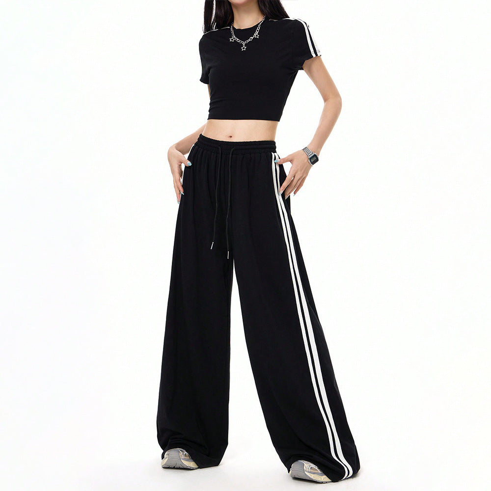 Sports Style Wide-leg Casual Pants Loose Draggle-tail Trousers