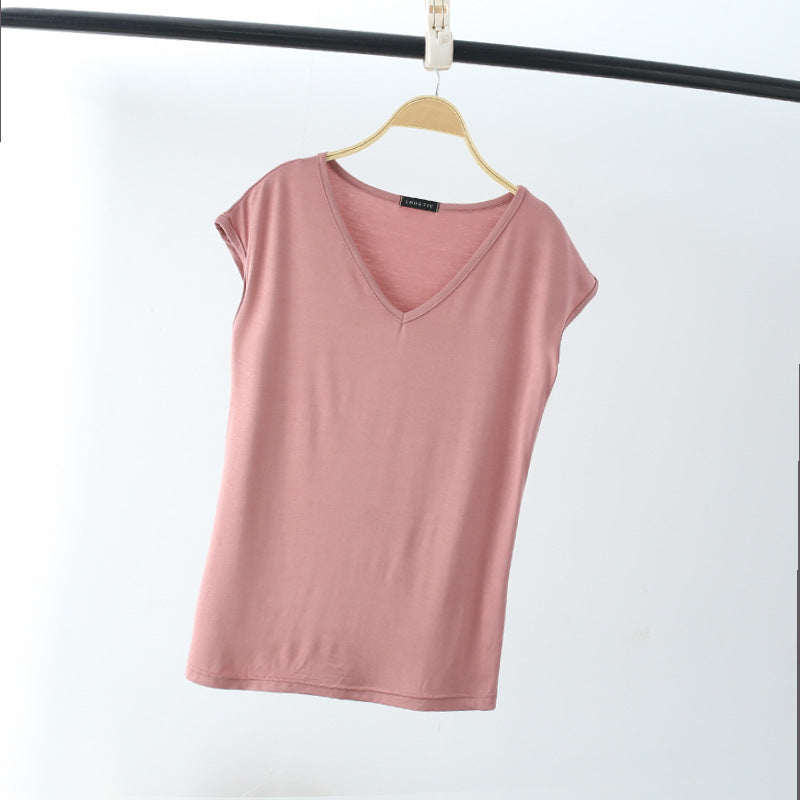 Solid Color And V-neck Sleeveless Loose Women's T-shirt Casual Bottoming Shirt Inner Wear Blouse
