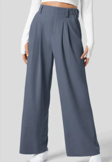 Women's Solid Color Casual Suit Pants With Real Pockets
