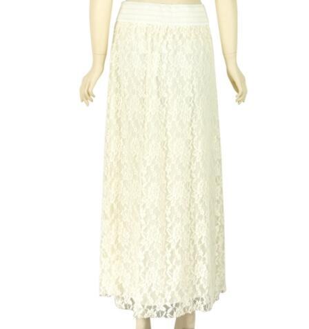Women Pleated Solid Mesh Lace Layered Gypsy Boho Summer Long Maxi Skirt