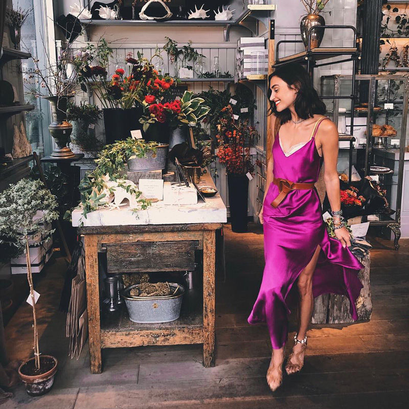 Women's Satin High Slit Sling Dress