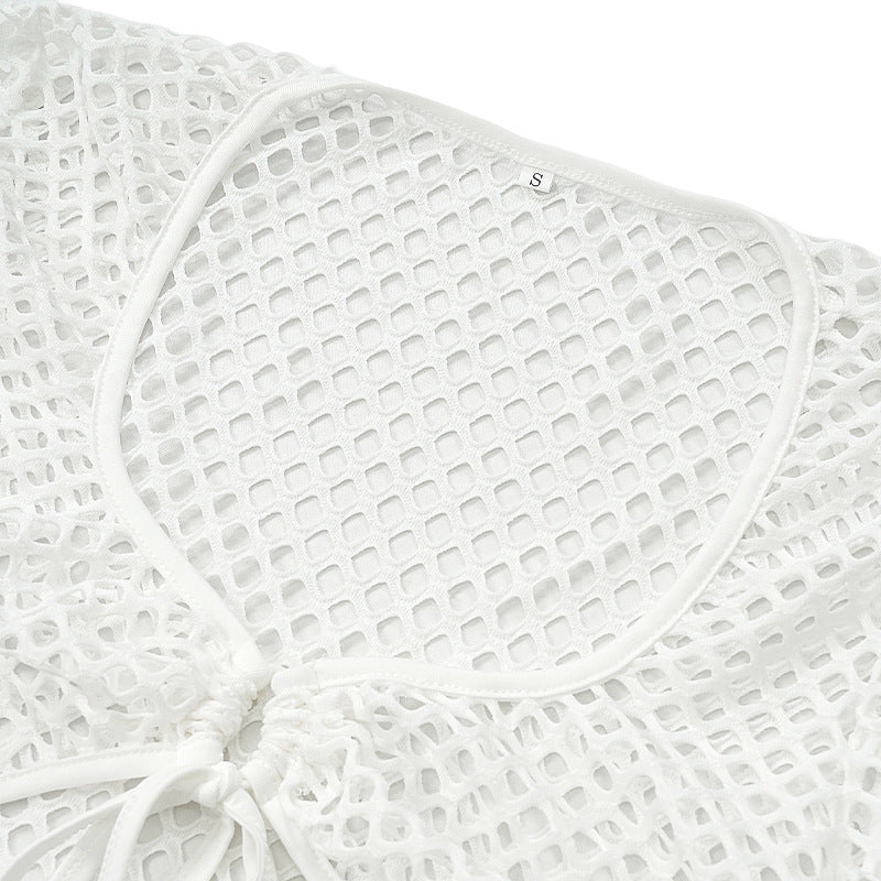 Lace Mesh Long Sleeve Narrow Casual Knitted Maxi Dress Suit