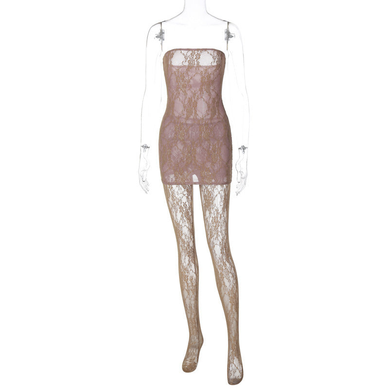 Woman Style Lace Chest Wrap Dress Close-fitting Outer Stockings Suit