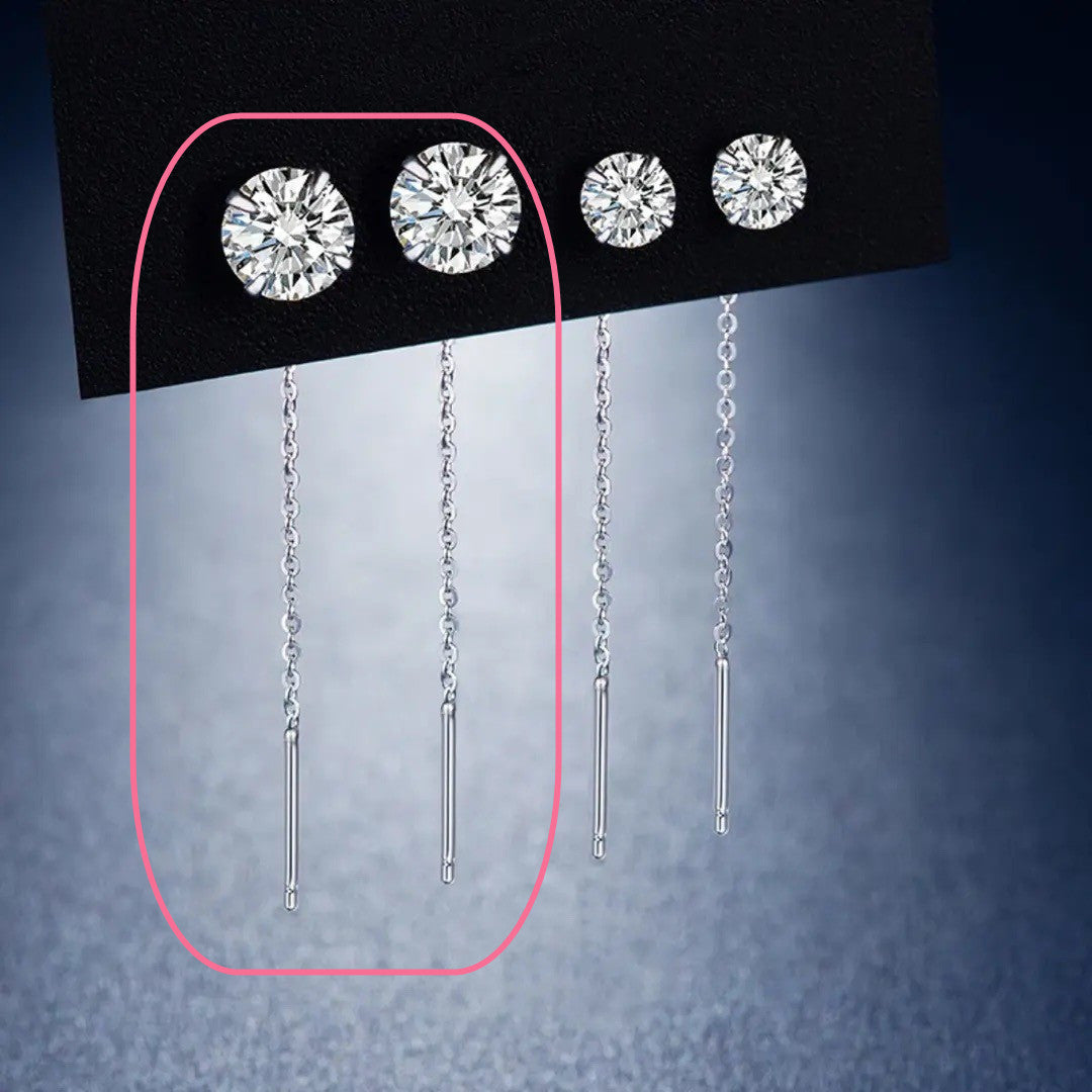 Sterling Silver Needle Pearl Ear String Female Earrings Long Temperament