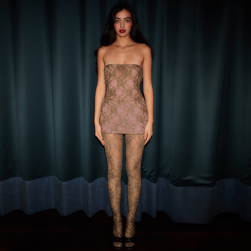 Woman Style Lace Chest Wrap Dress Close-fitting Outer Stockings Suit