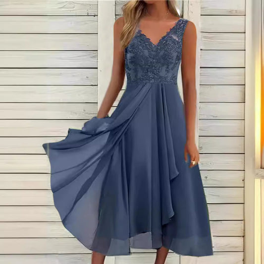 Sleeveless Dress Chiffon Stitching Lace Hollow Women