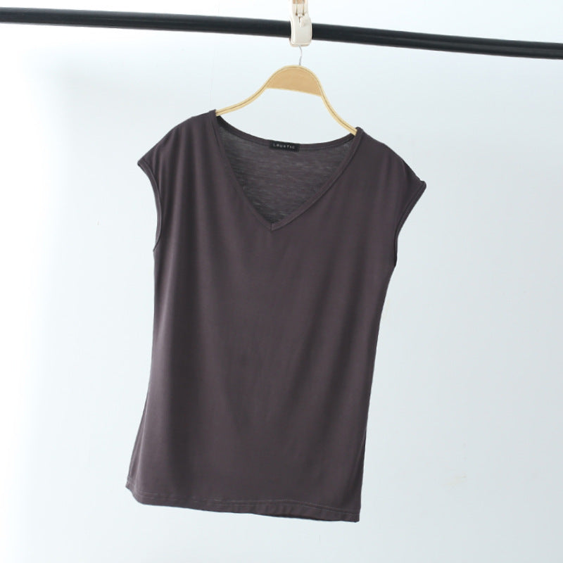 Solid Color And V-neck Sleeveless Loose Women's T-shirt Casual Bottoming Shirt Inner Wear Blouse