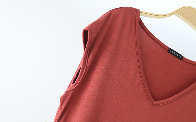 Solid Color And V-neck Sleeveless Loose Women's T-shirt Casual Bottoming Shirt Inner Wear Blouse