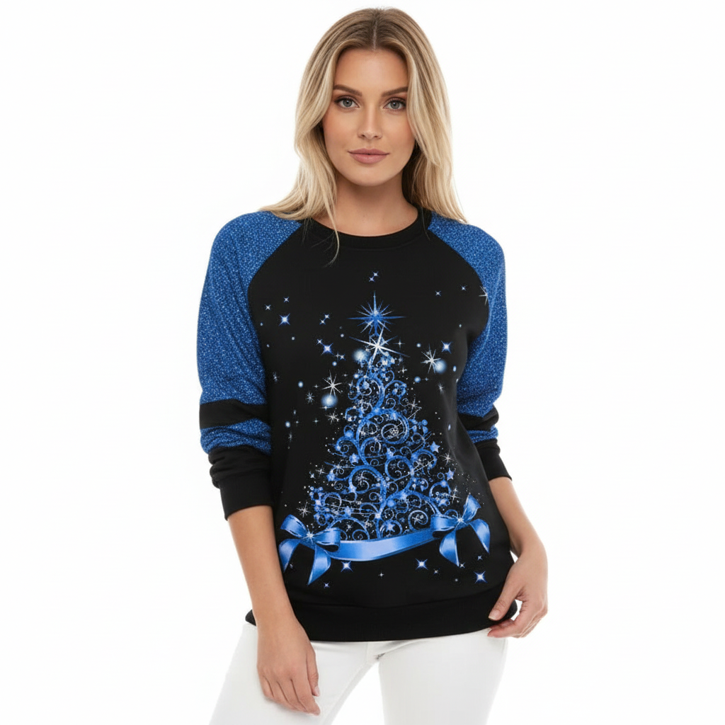 Christmas Sweater Women's 3D Digital Printing Pullover Jacket Fashion Casual Sweatshirt Long Sleeve Printed Round Neck Shirt Top Clothes