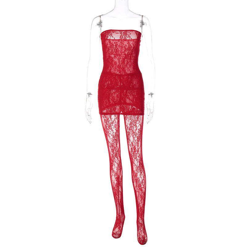 Woman Style Lace Chest Wrap Dress Close-fitting Outer Stockings Suit
