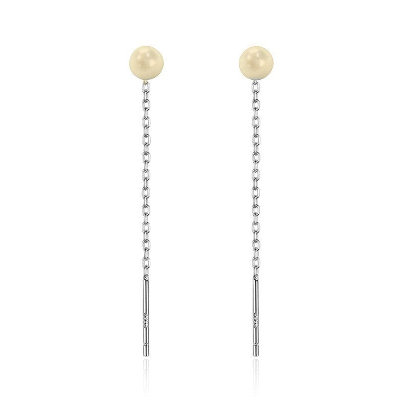 Sterling Silver Needle Pearl Ear String Female Earrings Long Temperament