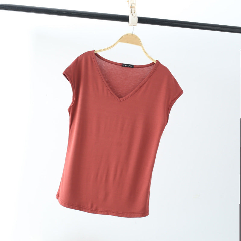Solid Color And V-neck Sleeveless Loose Women's T-shirt Casual Bottoming Shirt Inner Wear Blouse