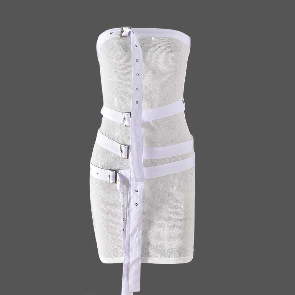 Women's Chest Wrap Multiple Tied Dress Sexy Patchwork One-step Skirt
