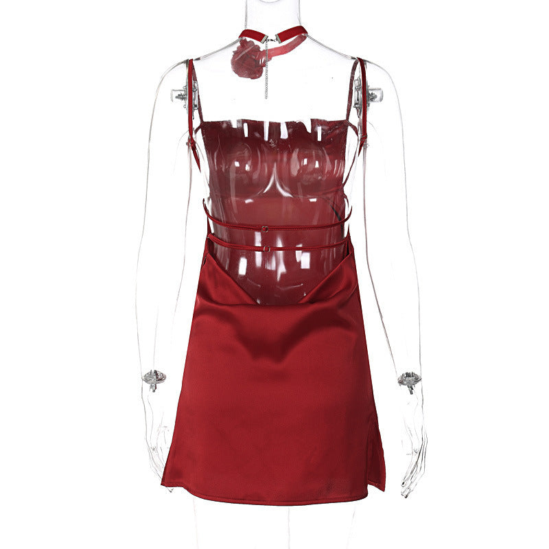 Women's Sling Backless Lace Up Nightdress Temperament