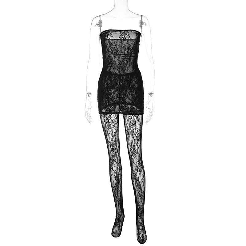 Woman Style Lace Chest Wrap Dress Close-fitting Outer Stockings Suit