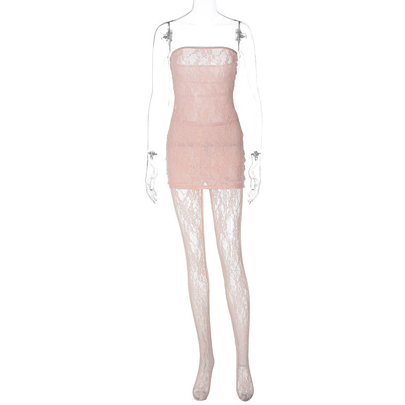 Woman Style Lace Chest Wrap Dress Close-fitting Outer Stockings Suit