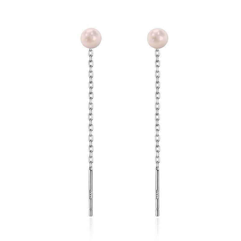 Sterling Silver Needle Pearl Ear String Female Earrings Long Temperament