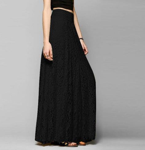 Women Pleated Solid Mesh Lace Layered Gypsy Boho Summer Long Maxi Skirt