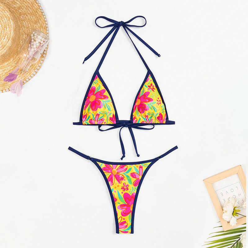 Women's Fashionable Printed Lace-up Three-point Bikini