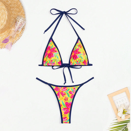 Women's Fashionable Printed Lace-up Three-point Bikini