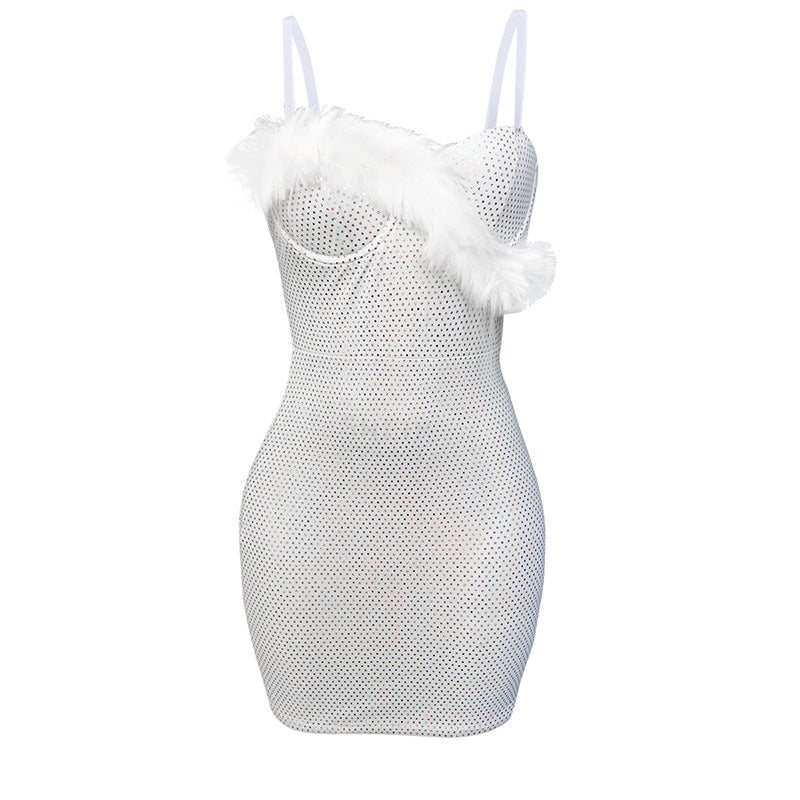 Stitching Wool Tops Chest Wrap Hip Dress