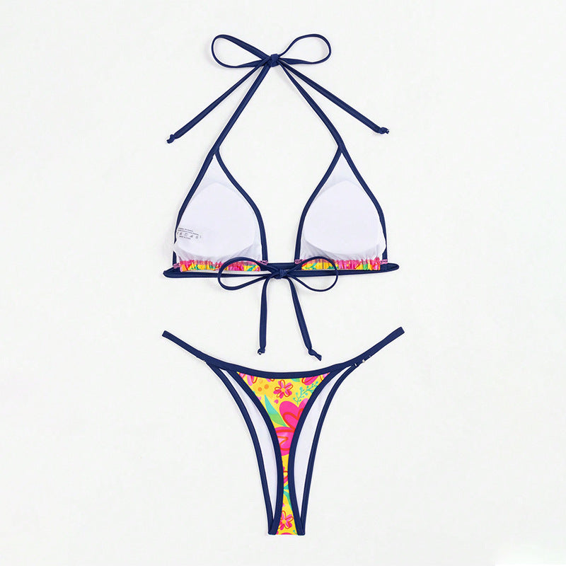 Women's Fashionable Printed Lace-up Three-point Bikini