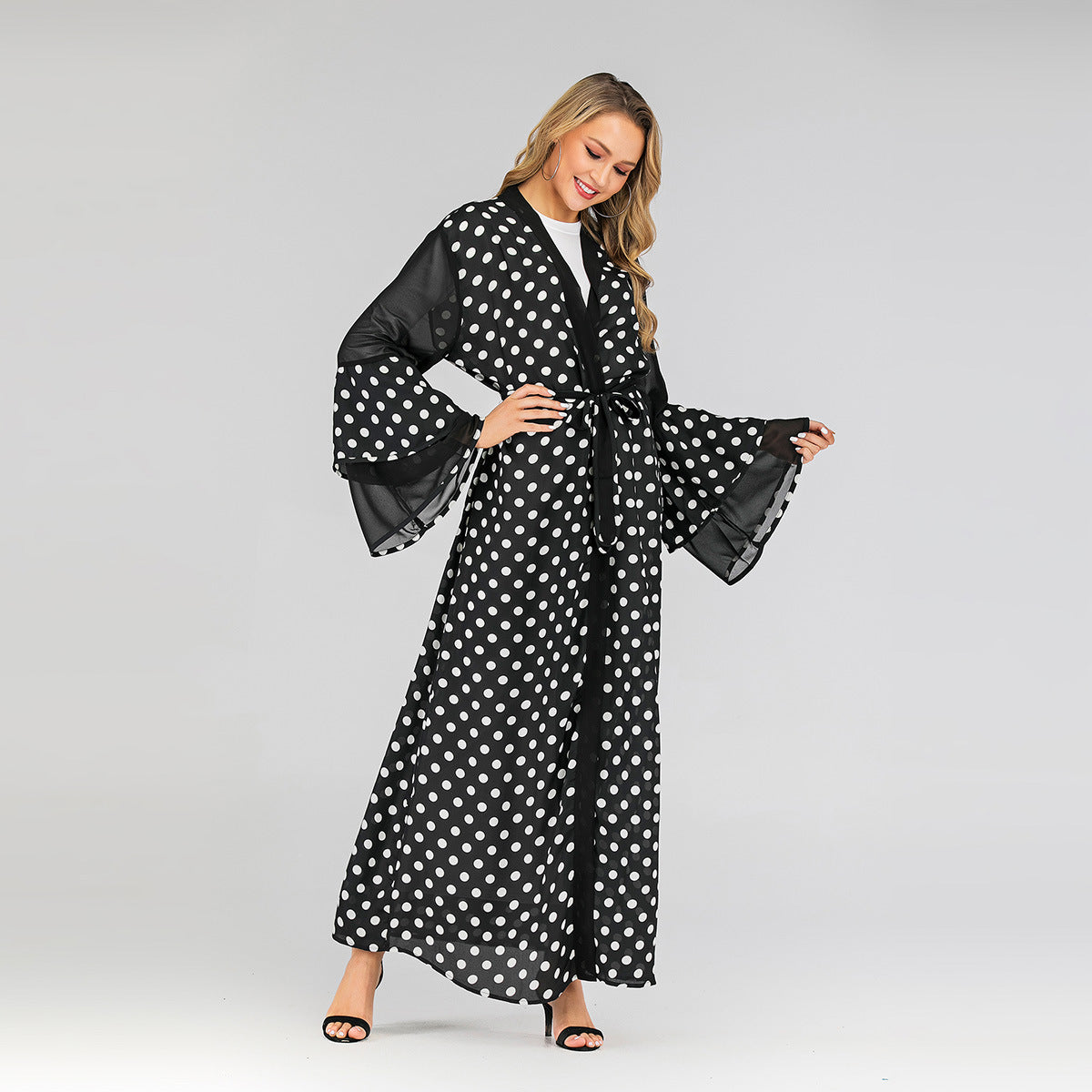 Fashion Polka Dot Pattern Cardigan Robe