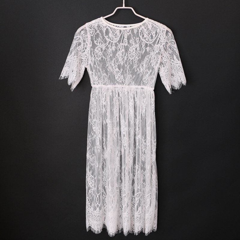 Women Hollow Out Transparent Dress Sleeve Beach Dress