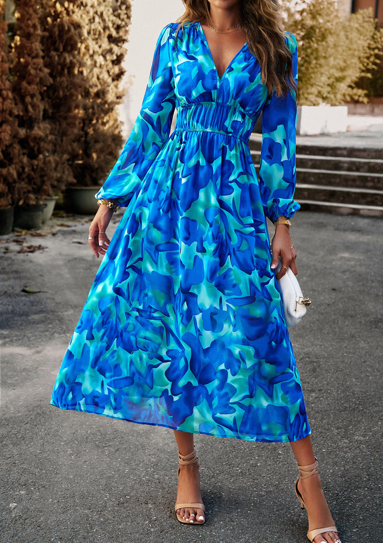 Women's Clothing Bohemian Holiday Auyumn Casual Printed Dress