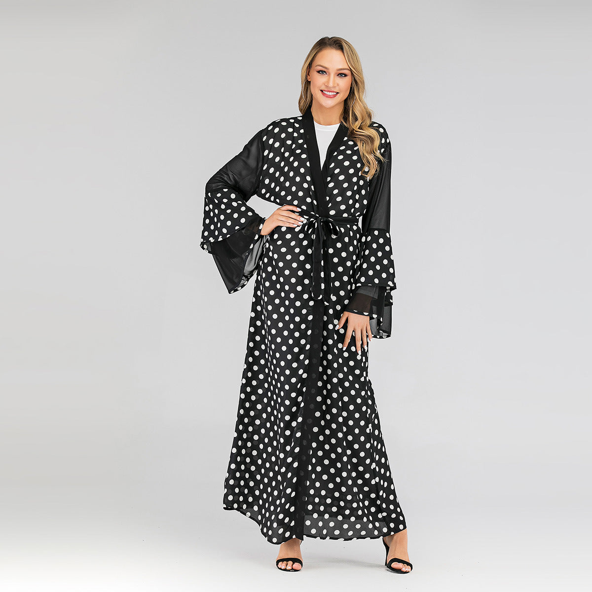 Fashion Polka Dot Pattern Cardigan Robe