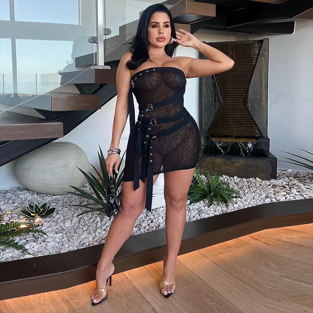 Women's Chest Wrap Multiple Tied Dress Sexy Patchwork One-step Skirt