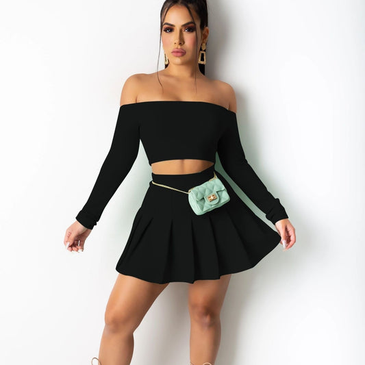 Sexy Fashion Chest Wrap Midriff Outfit Draped Dress Two-piece Set