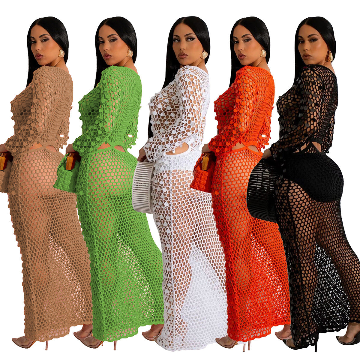 Casual Hollowed Out Sequin Beach Dress