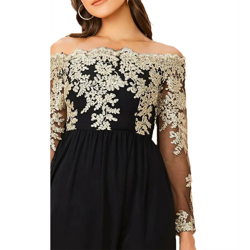 Embroidered Mesh High Slit Dress