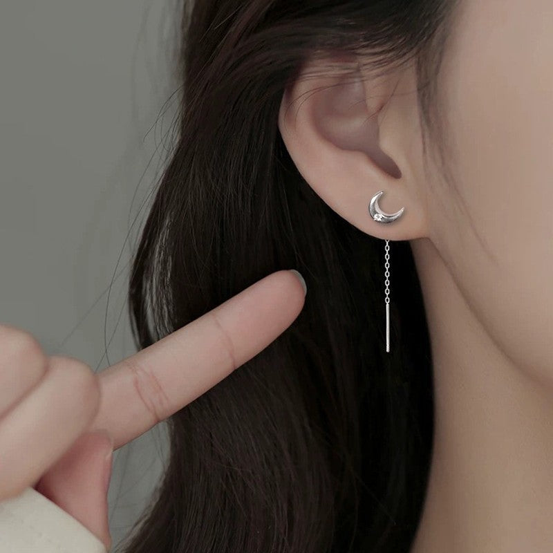 Sterling Silver Needle Pearl Ear String Female Earrings Long Temperament