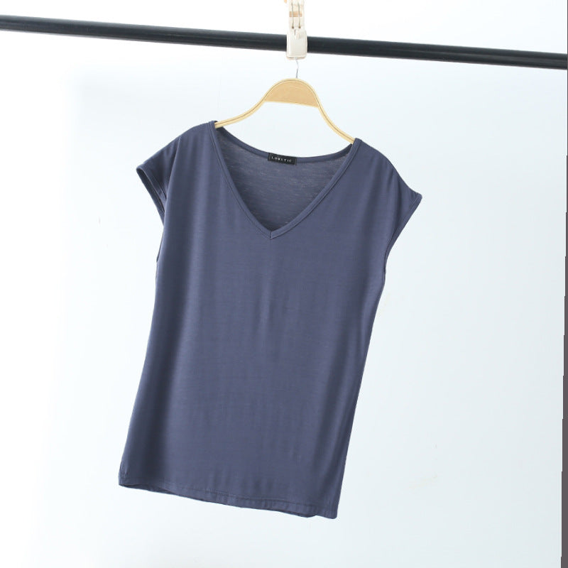 Solid Color And V-neck Sleeveless Loose Women's T-shirt Casual Bottoming Shirt Inner Wear Blouse