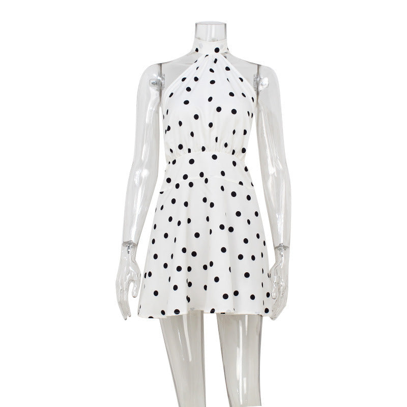 Elegant Halter Strap Backless A- Line High Waist Dress