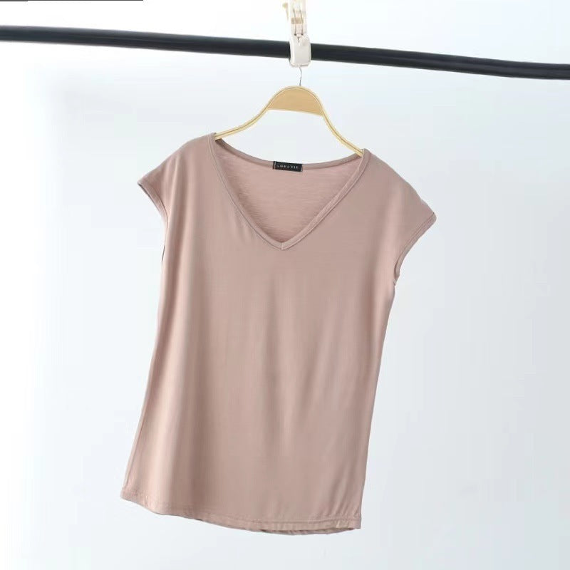 Solid Color And V-neck Sleeveless Loose Women's T-shirt Casual Bottoming Shirt Inner Wear Blouse