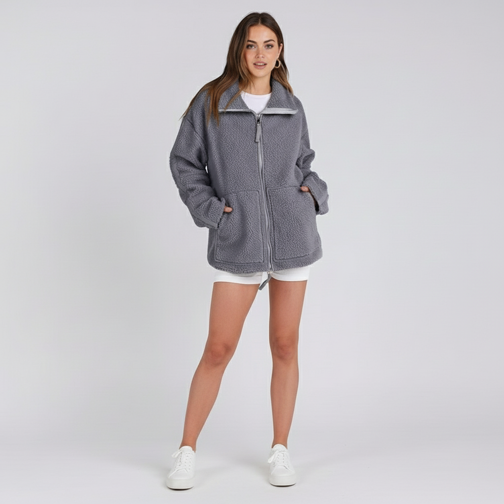 Winter Lapel Zip-up Coat With Pockets Casual Fashion Solid Fleece Jacket Fall Spring Long Sleeve Women's Clothing